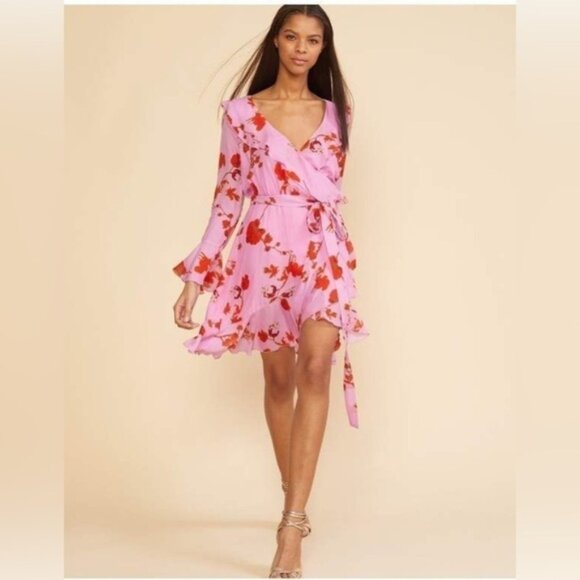 Cynthia Rowley Dresses & Skirts - Cynthia Rowley Malibu Ruffle Silk Blend Mini Dress in Pink Poppy. Size XS